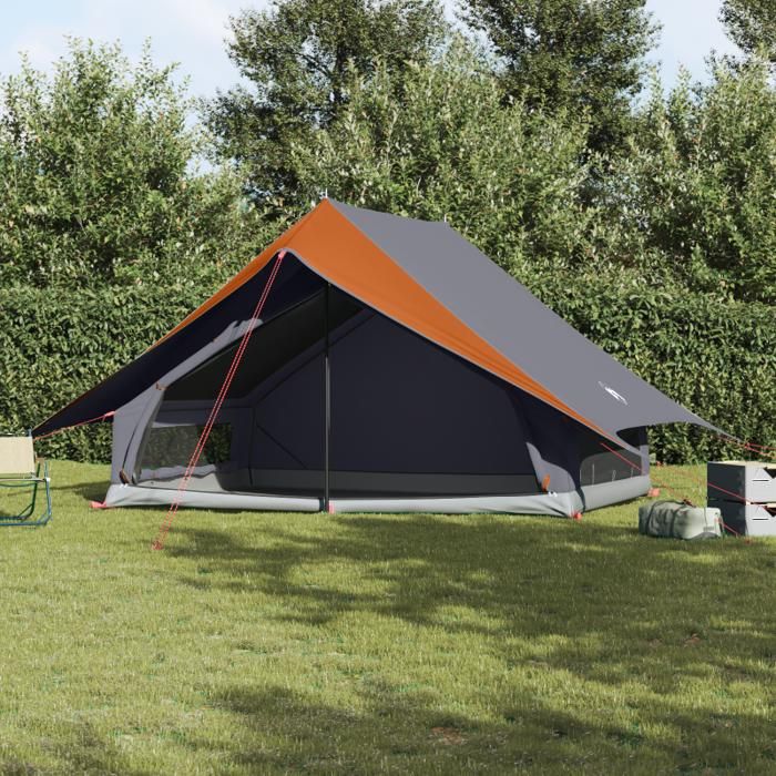 Tente Familiale - A 7 Personnes - Imperméable - Grise et Orange - Dimensions 286x315x200 cm
