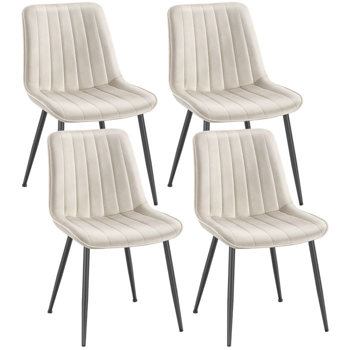 Chaise Salle à Manger - Lot de 4 - Beige Cappuccino et Noir - Pieds Métal - Dossier Ergonomique