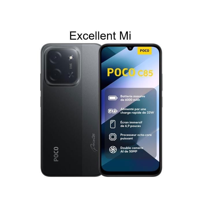 XIAOMI POCO C85 Smartphone 4G de 6GO RAM 128GO ROM - Noir -EU Version - vendu par Excellent Mi - Chargeur non inclus