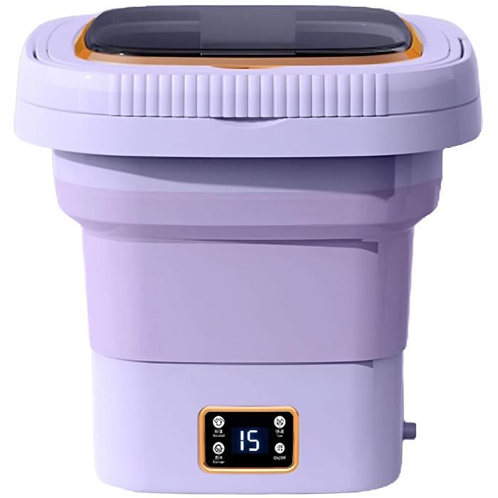 Lave-linge compact capacité 9 litres avec vidange minuterie affichage numérique pliable pour faciliter le transport violet