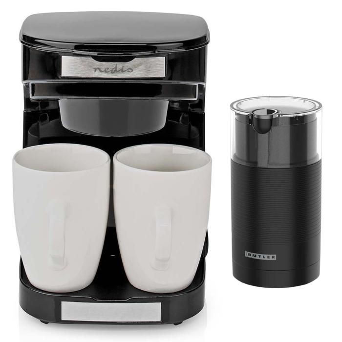 pack-nedis-cafeti-re-2-tasses-filtre-450w-moulin-caf-70g-150w