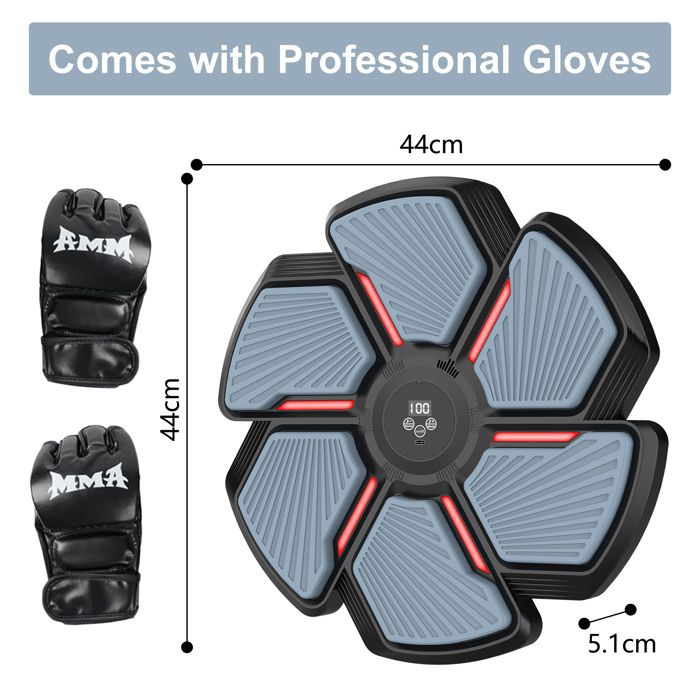 Machine De Boxe Musicale Bluetooth – 9 Vitesses, 9 Modes, Comptage Intelligent – Avec 2 Paires De Gants (Adulte + Enfant) – Fixation Murale Sans Perçage