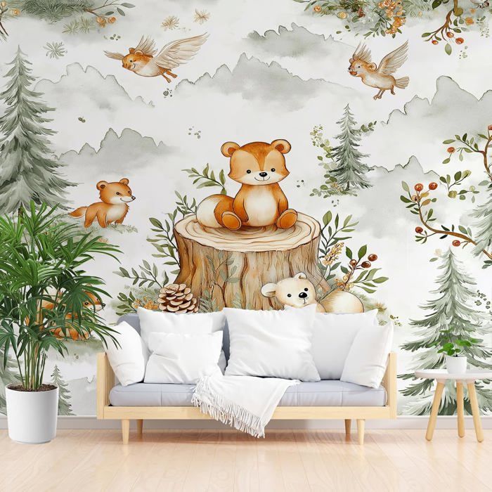 Animaux De Dessin Animé Ours Papier Peint Panoramique 3D Renard De La ...