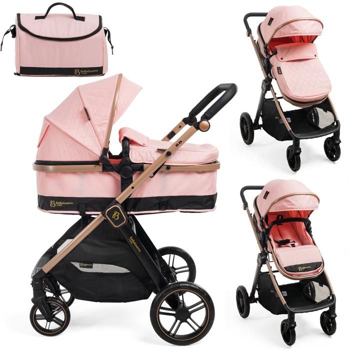 Poussette transformable - combinée - 2 en 1 - poids 0-22kg - Bebelissimo JAIME - rose