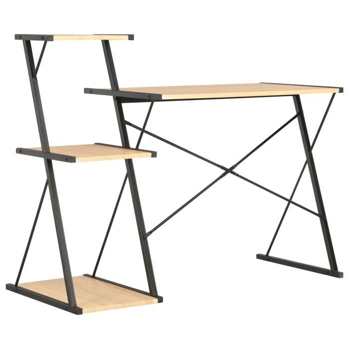Bureau avec étagère - WIENS - 116x50x93 cm - Noir et chêne - Style Scandinave Moderne - Facile à nettoyer