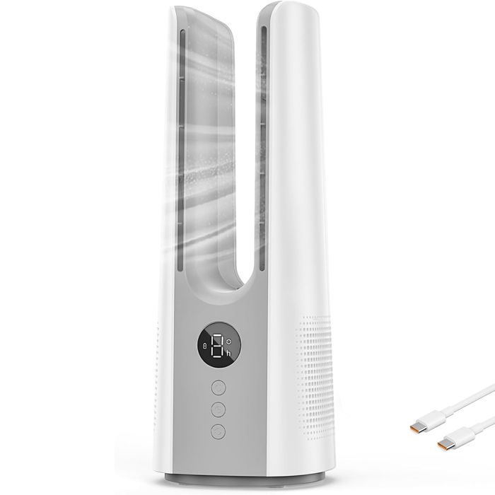 Ventilateur de Bureau Sans Pale Silencieux 9 Vitesses 60° Oscillation Petit Ventilateur de Table pour Bureau Chambre Rechargeable - Bleosan