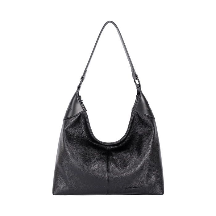 David Jones Paris Grand sac hobo femme en similicuir PU porté épaule avec bandoulière amovible et poches zippées - Noir