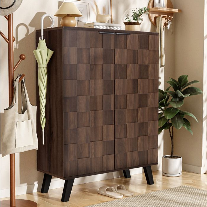 Meuble à chaussures 5 compartiments - ELVMI - 4 étagères réglables fermeture douce bois foncé 80 × 355 × 110 cm