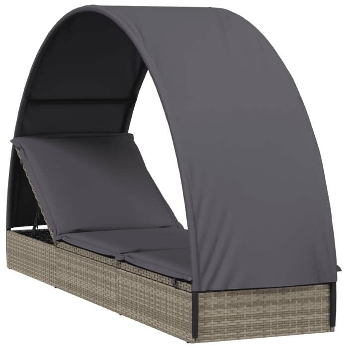 STAR SALE® Chaise longue(1 PC) - lit de repos - avec toit rond gris 211x57x140 cm résine tressée T3213