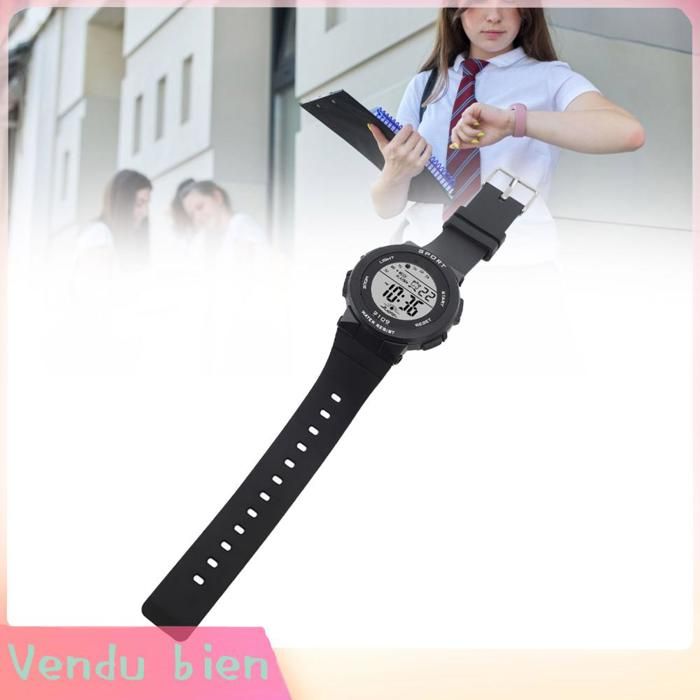 Garosa montre électronique étanche Montre électronique pour étudiants multifonction étanche mode légère bijoux montre Noir