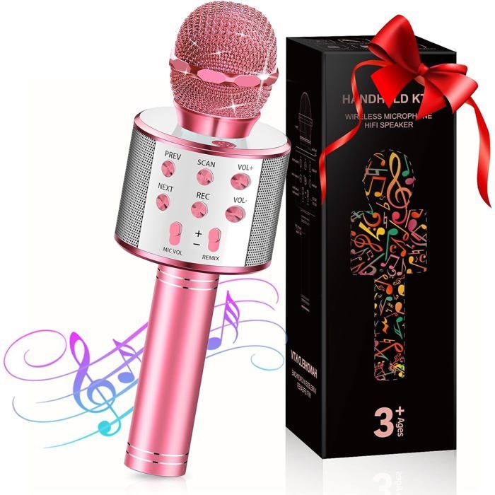 Microphone EnfantMicro Karaoké Cadeau Anniversaire Fille 3-15 Ans Garcon Jouet pour Garçons de 3-12 Ans Cadeaux de Vacances