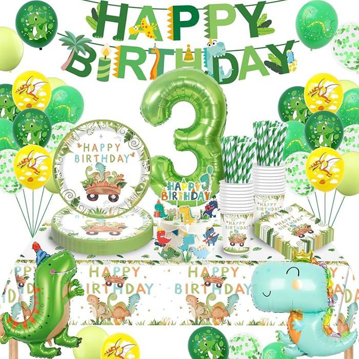 Decoration Anniversaire Dinosaure 3 Ans Dinosaure Kit Anniversaire Garçon Ballon 3 Ans Dino Party Vaisselle pour Garçon 3 ans