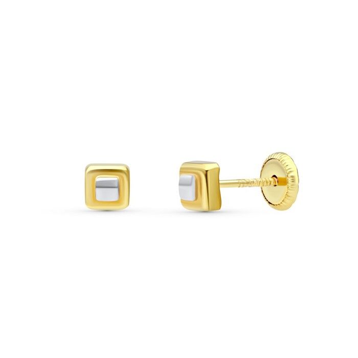 Boucles doreilles puces carrées en or jaune 18 carats 4 mm lisses