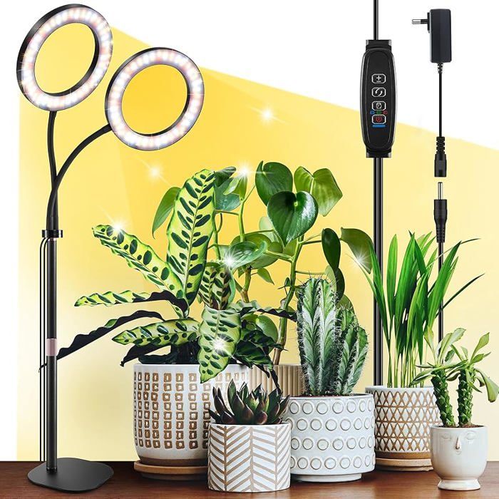 Lampe de Croissance à spectre complet 2 têtesavec bras régble à 360°Hauteur Régble Lampe de Bureau À Double Tête