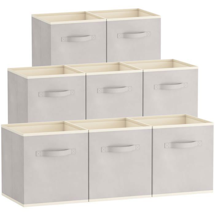 Lot de 8 Cubes de Rangement Pliables Panier en Tissu Caisse Boites Rangement avec Gris Clair 26 5 x 26 5 x 2 HOUSSE DE RANGEMENT