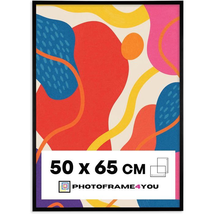 Cadre Photo 50x65 cm avec verre acrylique - Noir Pour posters photos puzzles et certifis profil Noir Mat Noir Mat CADRE PHOTO
