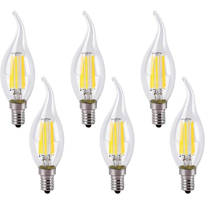Ampoule Flamme LED E14 6W Equivalent 60W 600LM Blanc Froid 6500K E14 LED Bougie Lot de 6 [Classe énergétique B] Trasil