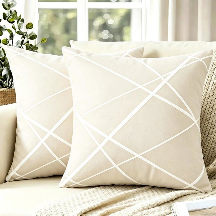 Housse de Coussin Beige 40x40 Velours Housse Coussin Décatif Canapé Moderne Géométrique Taie Beige 40 x 40 x 40 cm (L TAIE OREILLER