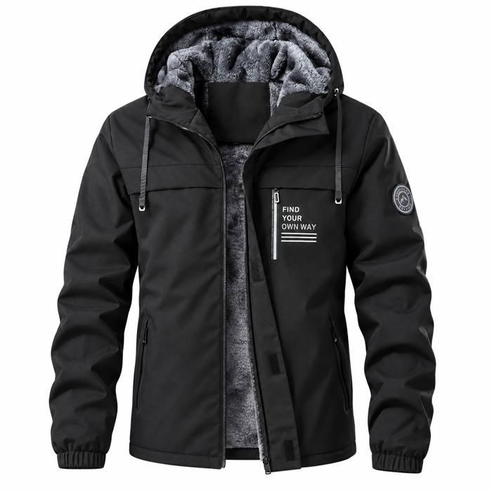 ENSEMBLE DE VETEMENTS DE SPORT Veste homme hiver AProsp doublée polaire épaisse à capuche coupe ample poches L à 5XL noir-Q1