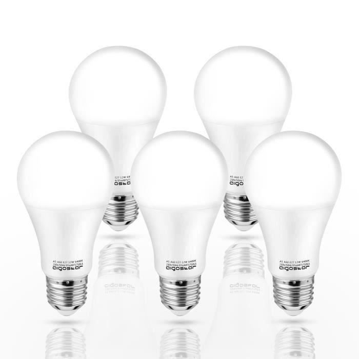 Aigostar - Lot de 5 Ampoules LED Standard E27 (grosse vis), 12W