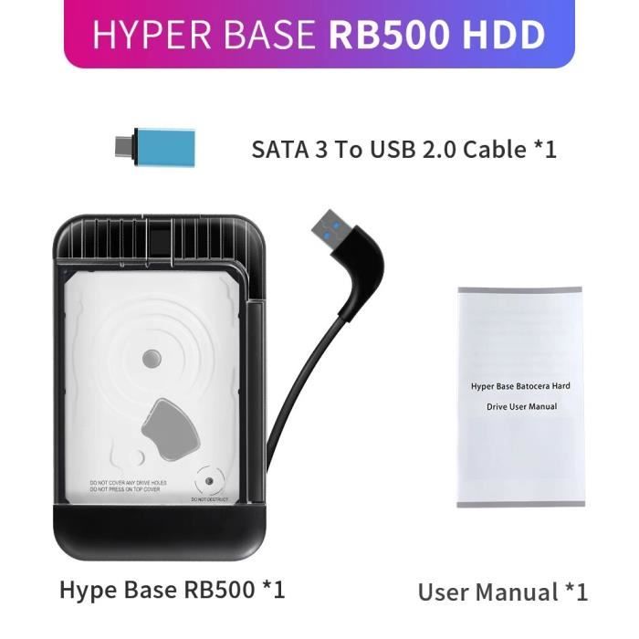 RB500 Disque dur externe 500 Go pour PC, jeu rétro 63000 intégré, disque dur portable pour PS3