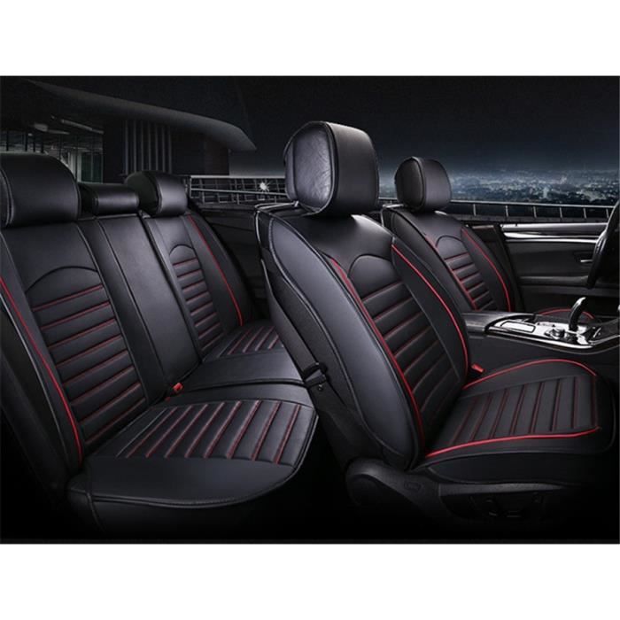 Housses Couvre Sièges Jeu Complet Simili Cuir Noir Rouge Luxe Audi