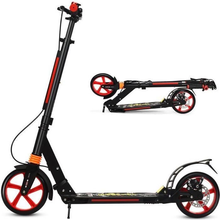 COSTWAY  Trottinette Enfant &agrave; 2 Roues Pliable avec Frein 3 Hauteures Aajustables Fait en Alliage dAluminium Charge Max.100KG Noir 