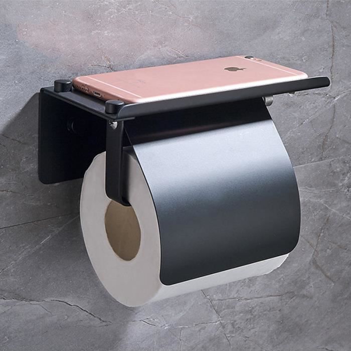 Aluminium Papier Hygiénique Porte-rouleau mur Couverture Salle de bains avec téléphone étagère Noir