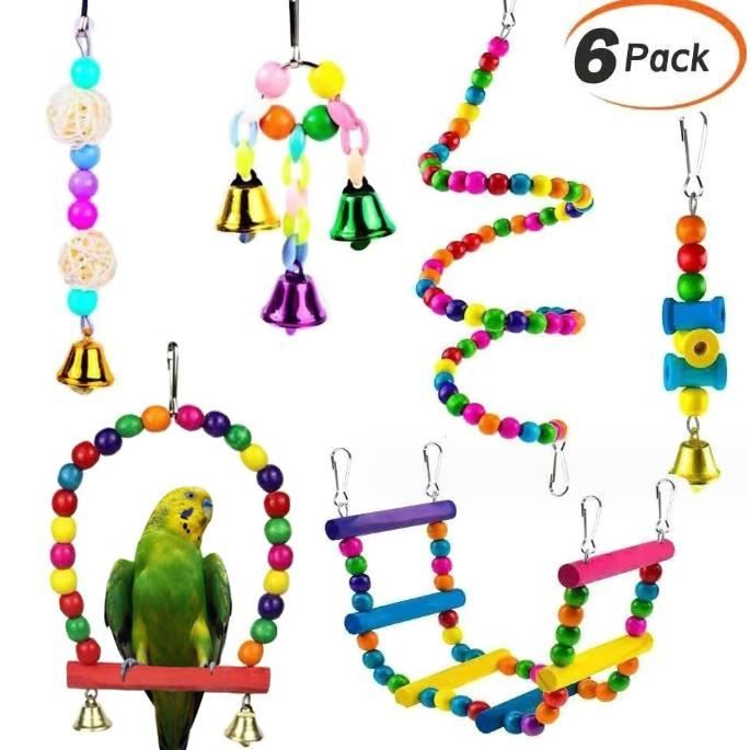 set of 6 jouet perroquet jouet perruche jouet perroquet gris du gabon avec cloches pour oiseaux coloré jouets pour oiseaux jouets
