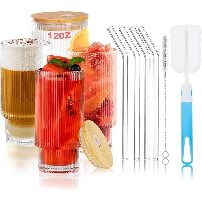 Lot De 8 Verres à Cocktails Relaxdays 500ml Avec Couvercle Et Paille - Style Rétro Estival Noir