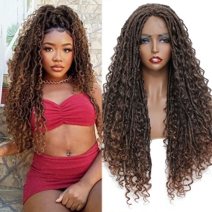 Goddess Faux Locs Perruques 72Cm Longue Tress e Lace Front