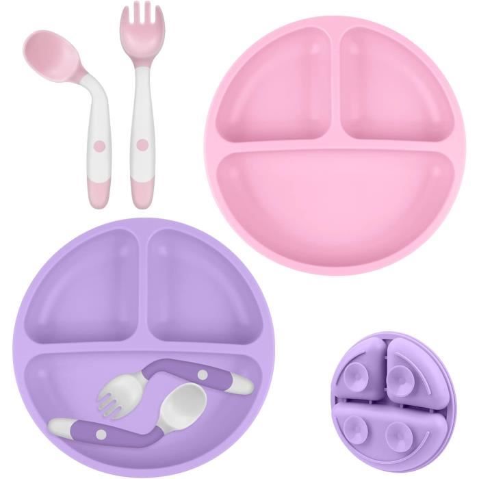 Set repas bébé avec assiette à ventouse personnalisée - Renard rose
