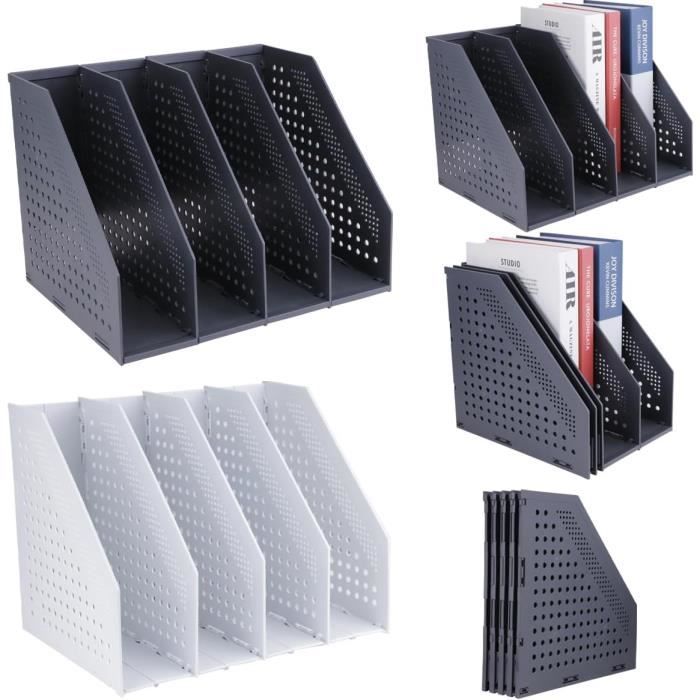 Porte-Revues Pliable 4 Compartiments - Rangement Vertical A4 - Plastique PP - Pour Bureau/École