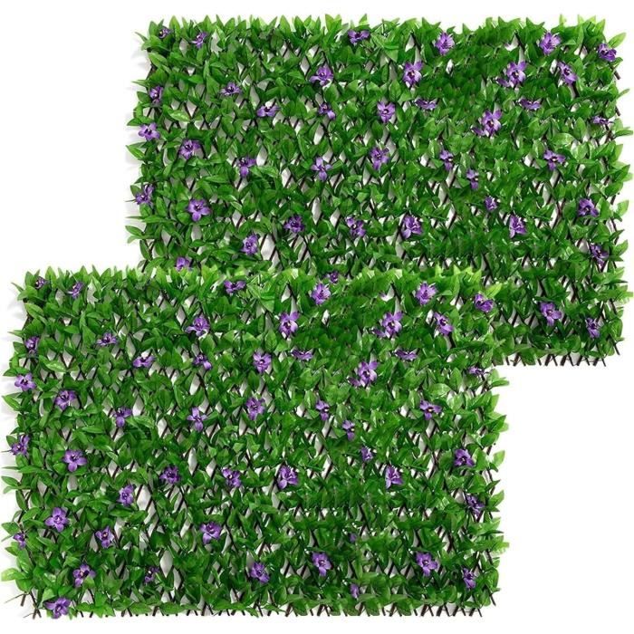 Lot De 2 Panneaux Treillis De Jardin Extensibles 150x30 Cm Avec Lierre Et Fleurs Artificielles - Décoration Balcon, Extérieur - 6