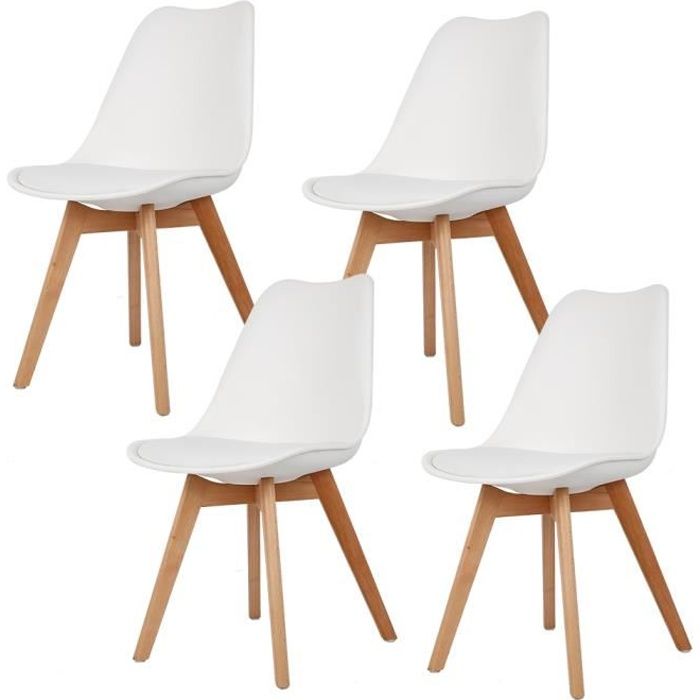 4 Chaise Lorenzo Design Scandinave Blanche - Assise Rembourrée Confortable  - Cdiscount Maison