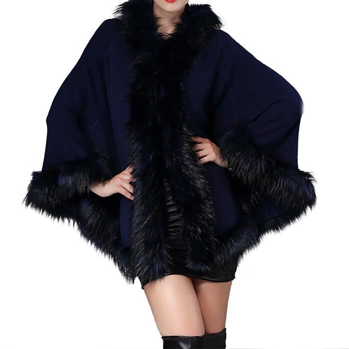 Poncho capuche fourrure femme clearance