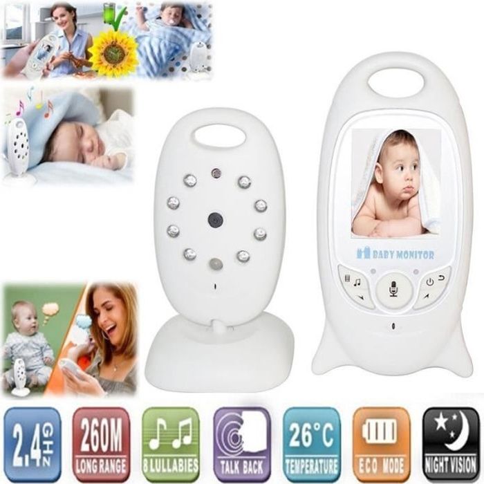 Baby Phone vidéo Sans fil Multifonctions - Marque - Modèle - LCD couleur - Night vision - 8 Lullabies