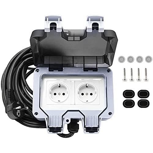 Prise Extérieure étanche IP66 Avec Interrupteur - Double Prise 16A, Voyant Lumineux - Pour Jardin, Garage