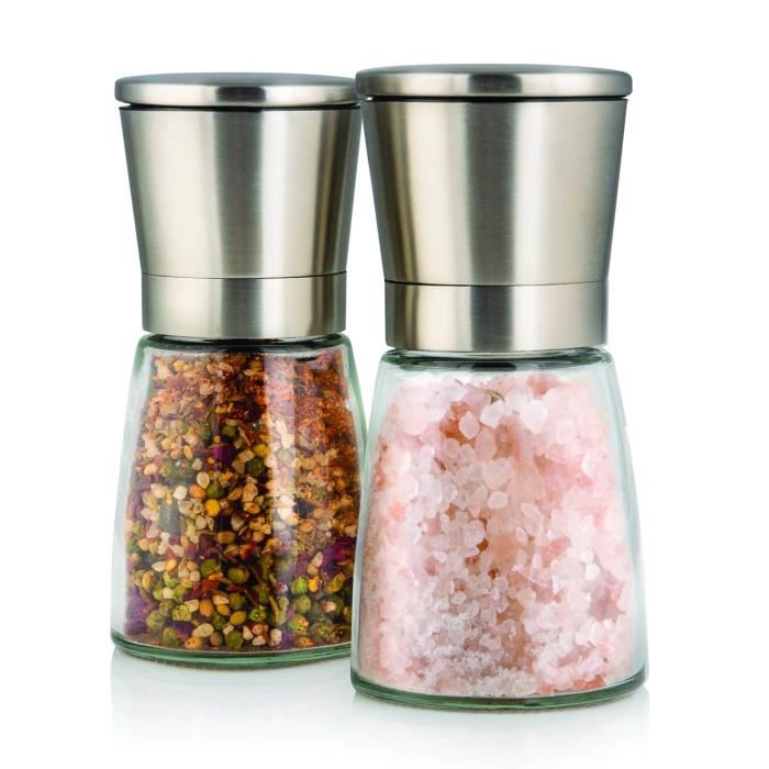 set de deux elegants moulins a poivre et sel proivrier sellier avec support twinzee cdiscount maison