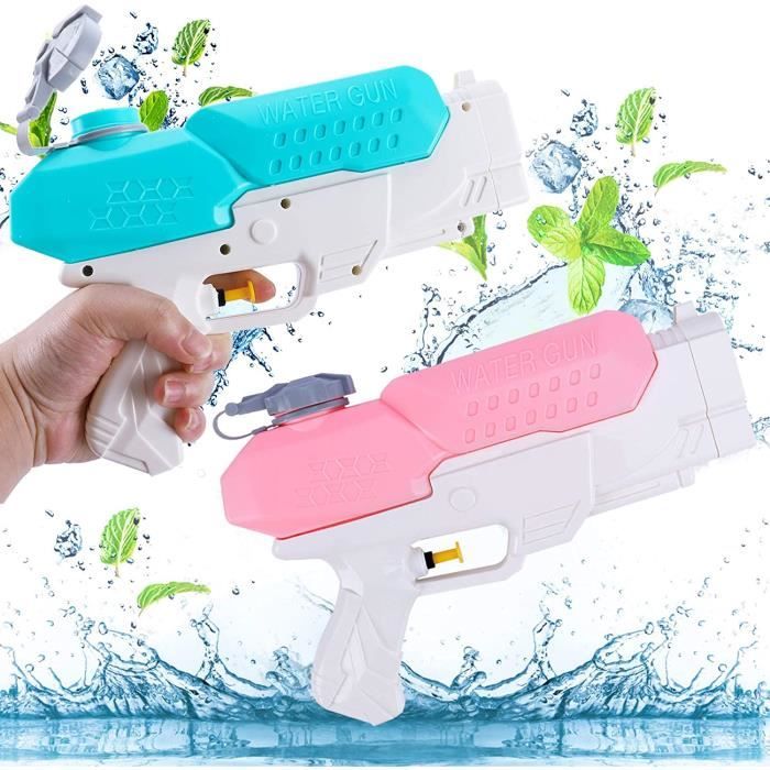 Lot de 2 Pistolet à Eau Enfant Puissant, Gros Pistolets et Fusils à Eau Portée de 8 à 10 Mètres, Capacité de 600 ML, Water Gun Adapté aux Plages, Aux Jardins et