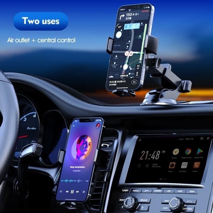 Supports voiture,Support de téléphone portable de voiture, ventouse de  Support GPS pour iPhone 12 Xiaomi Samsung - One Pack Two Uses