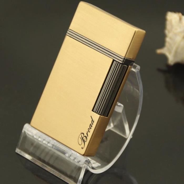 Briquet à Flamme Nue Rechargeable - Métal Doré, Allumage Bouton, Réglage Flamme, Portable - Butane Non Inclus