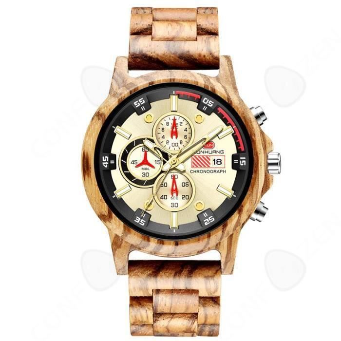 confo td® nouvelle montre en bois de zèbre pour homme multifonctionnel luxe classe style militaire quartz cadeaux sport yellow wood