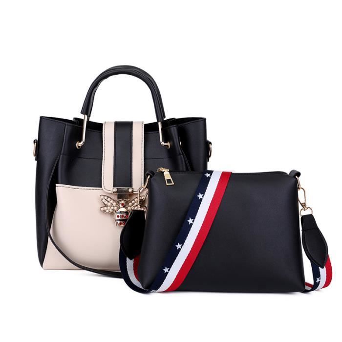 Sac a Main Femmes noir et blanc Sac ?� Bandouli?�re D'?�paule Fourre-Tout Sac 2pcs - sac23 