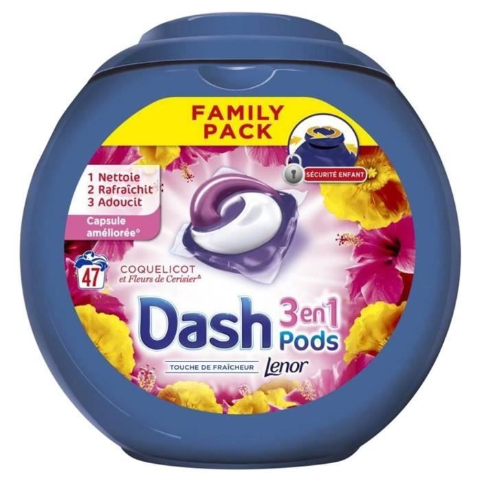 Dash Lenor 3en1 Pods Coquelicot Et Fleurs De Cerisier Pack Family (lot de  94 doses) - Cdiscount Electroménager