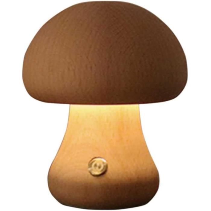 Lampe Champignon En Bois, Portable Dimmable Avec Rechargeableavec Usb Lampe De Chevet, Sans Fil