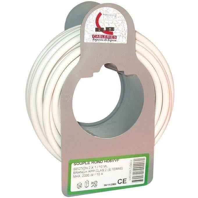 Câble souple HO5VVF - 2x1 mm² - couronne 10 m - blanc
