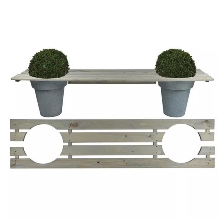 banc avec espace pour jardinières - esschert design - 180 cm - bois - gris - naturel
