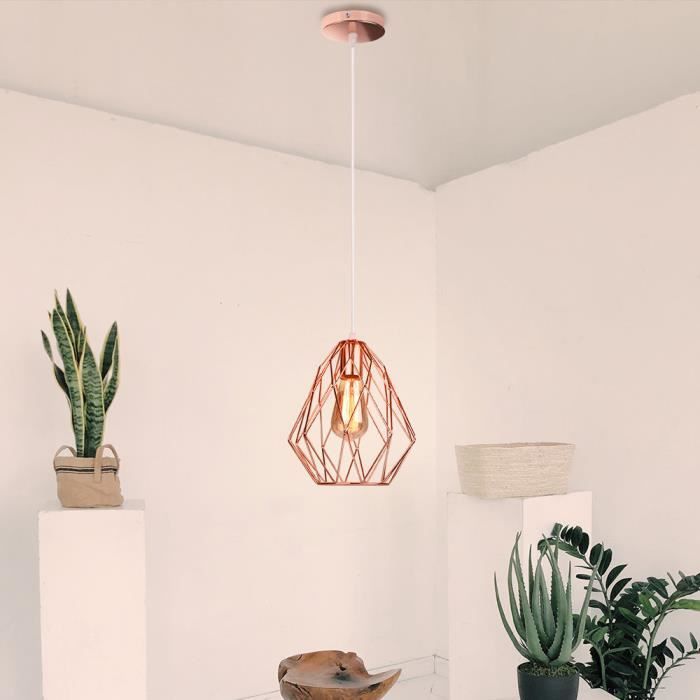 MOGOD Suspendu Plafonnier - Lustre Style Contemporain - Ø21cm Lampe Suspendue en Cage Or Rose