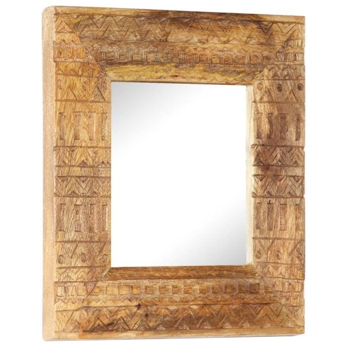 Miroir sculpté à la main Marron 110x50 cm Bois de manguier - Miroir
